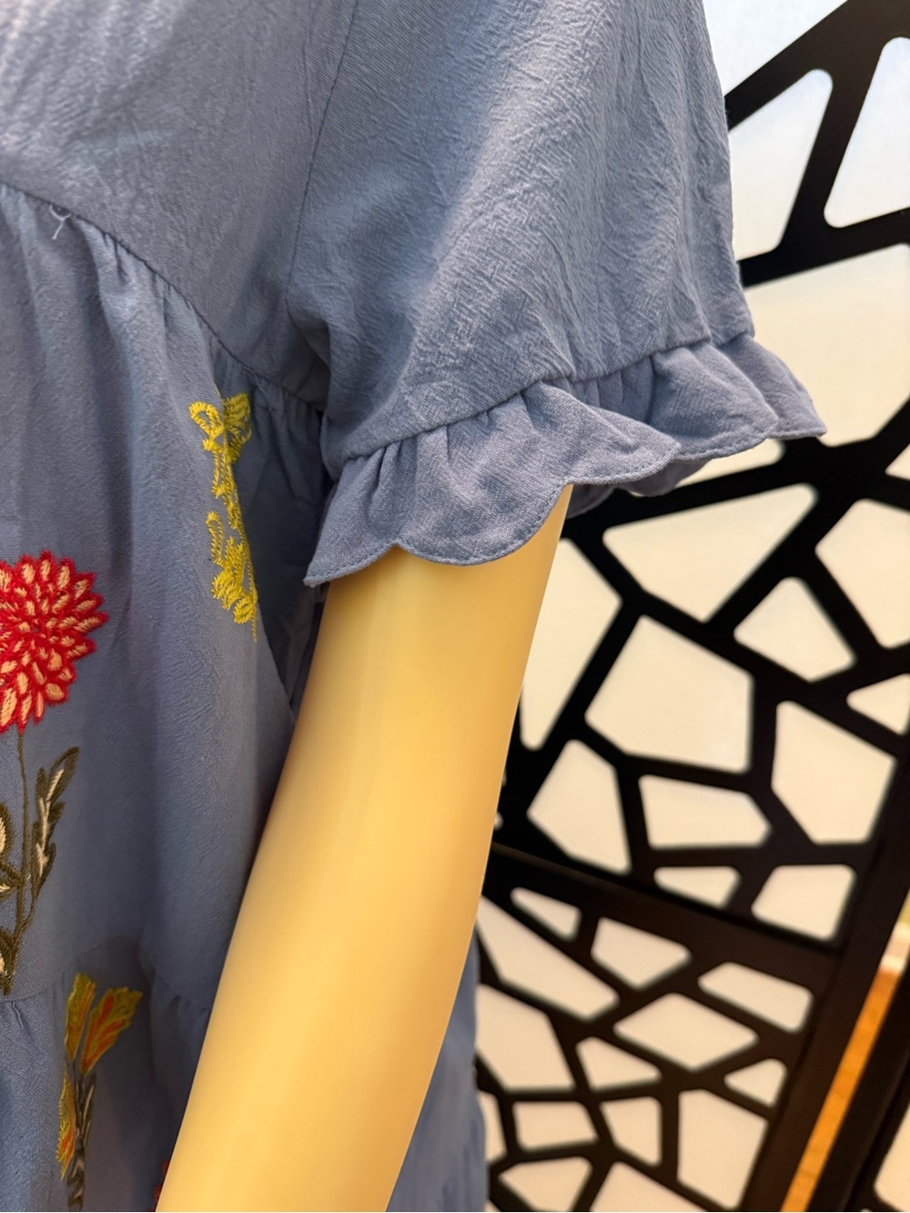 Umgee Light Blue Tiered mini Dress with Multicolor Floral Embroidery NWT - Picture 5 of 7